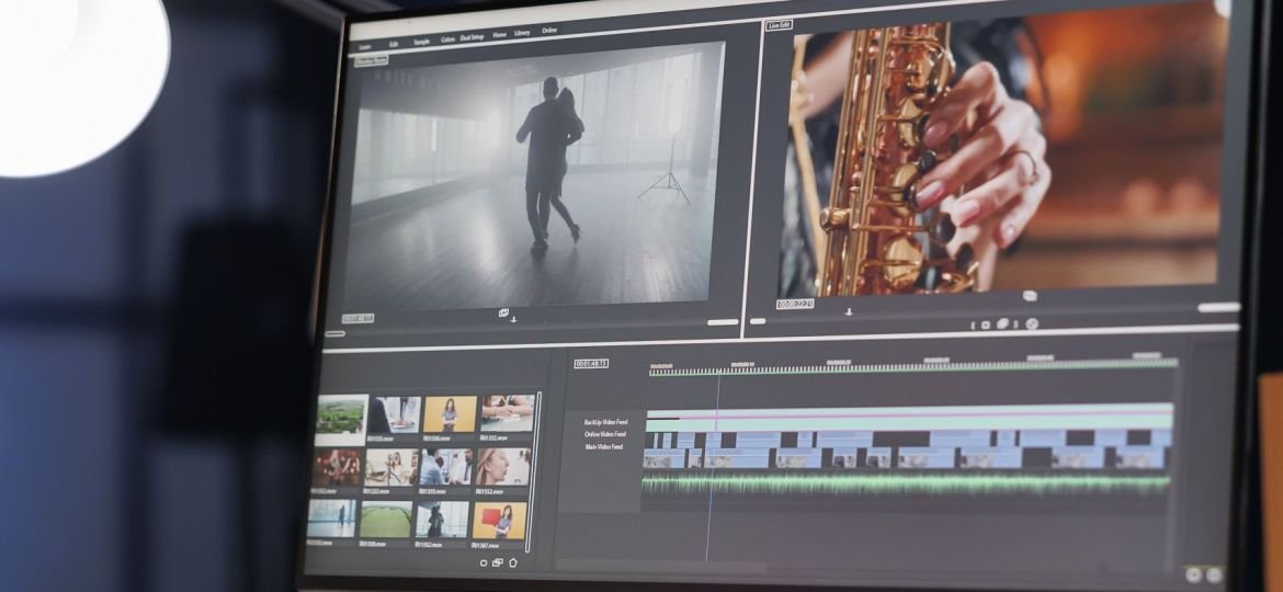 Man working with video footage and sound